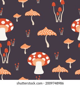 Seamless mushrooms pattern design. Creative background texture for fabric, wrapping, textile, wallpaper, and apparel.