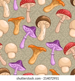 Seamless mushrooms vector background