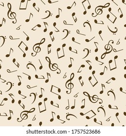 Seamless music background. Cute notes on a light background. Music. Eps 10