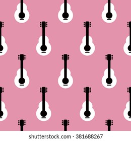 Seamless music instrument retro style guitar illustration background pattern in vector