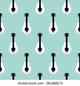 Seamless Music Instrument Retro Style Guitar Illustration Background Pattern In Vector