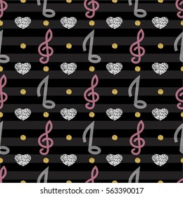 seamless music note with silver and gold pattern background