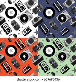 Seamless music pattern with audio equipment.