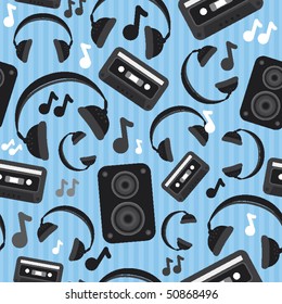 Sonido musical y patrón de auriculares sin problemas en vector