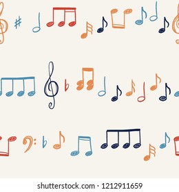 Seamless music texture - notes and clefs doodle vector fashion pattern.