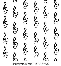 Seamless music vector pattern. Black treble clefs isolated on white background. Classial music illustration. Perfect for wallpaper or fabric.