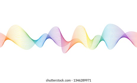 Seamless music waves. Digital equalizer. Audio wave logo. Pulse music player. Visualization audio signal.  Rainbow design element. Isolated vector illustration on white background, eps 10.