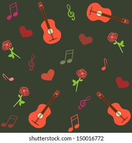 seamless musical pattern with guitars and roses