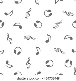 Seamless musical pattern - Quaver Notes, headphones, treble clef