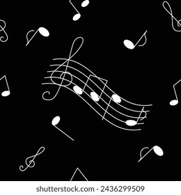 Seamless musical pattern. Repeating pattern with notes on a black background. Music themed printable pattern	
