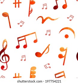 Seamless musical pattern, vector illustration. Colorful background made of notes