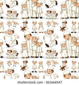 Seamless muslim family in white costume illustration