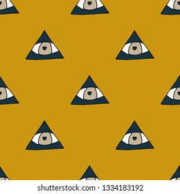  Seamless mustard background with  ouadget, eye of Horus pattern . Seamless  design
for fabric, cover, banner, interior, children's clothing, print for packaging cosmetics, gift packaging