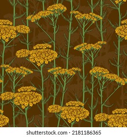 SEAMLESS MUSTARD VECTOR PATTERN WITH BLOOMING YELLOW YARROW