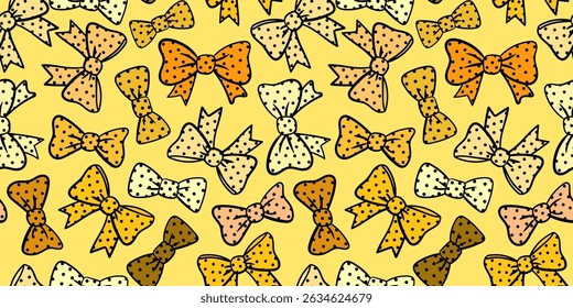 seamless mustard yellow polka dot bows pattern butter yellow background vibrant colorful texture fun design