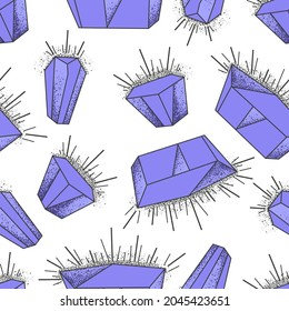 Seamless mystical pattern with crystals. Flat textured vector background of gems for magic