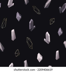 Seamless mystical pattern with crystals on a dark background