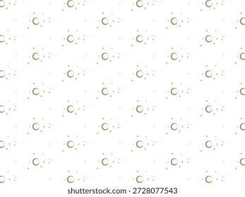 Padrão místico contínuo de luas e estrelas de crescente dourado com fundo transparente