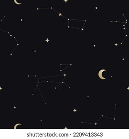 Seamless mystical pattern with stars and constellations