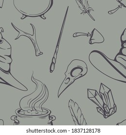 Seamless mystical pattern with witch accessories
