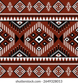 
Seamless Native American Tribal Geometric Pattern Vector Background with Traditional Ethnic Border Design Elements