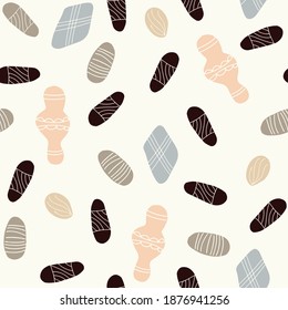 Seamless  natural abstract  pattern on white  background. Folk art style. Hand drawing. Design for textiles, wallpapers, printed products. Vector illustration