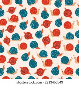 Seamless natural abstract pattern, snail, white background. Vector, hand drawn. 