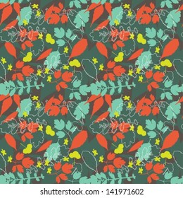 Seamless Natural Background with different leaves for design, vector