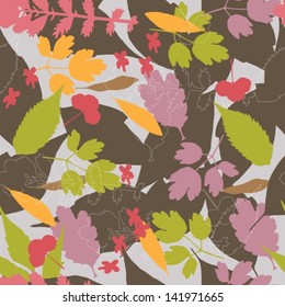 Seamless Natural Background with different leaves for design, vector