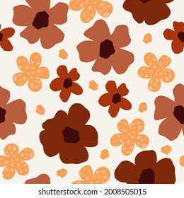 Patrón floral natural, flores rojas y naranjas abstractas, fondo blanco. Dibujo manual. Diseño para textiles, papel pintado, productos impresos. Ilustración del vector