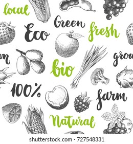 Seamless natural food pattern. Eco food background. Eps10 vector.