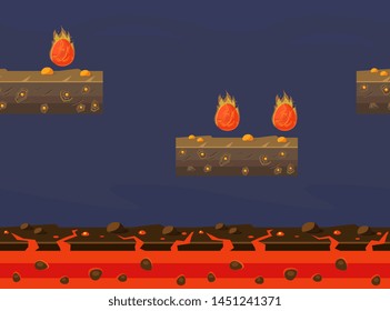 Seamless Natural Landscape, Fantasy Platform for Game User Interface, Ground Texture for Mobile or Computer Games Vector Illustration