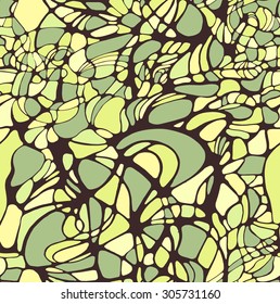 Seamless natural mosaic green vector pattern. Floral abstract net.