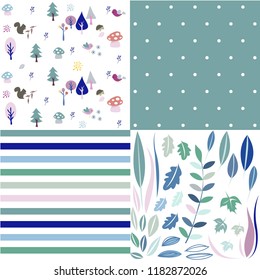 Seamless natural ornament patterns set