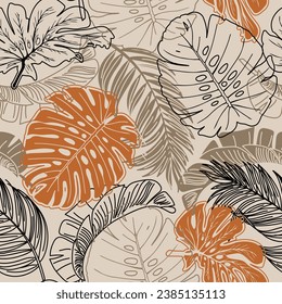 Patrón natural sin foco, plantas abstractas y flores, fondo blanco. Dibujo manual. Diseño para textiles, papel pintado, productos impresos. Ilustración del vector