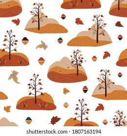 Patrón natural sin foco, árbol abstracto con elementos de hoja sobre fondo blanco. Diseño de dibujo manual de otoño para textiles, papel pintado, productos impresos. Ilustración del vector