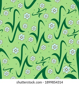 Seamless natural pattern with flowers and leaves. Botanical pattern. Summer and spring pattern for fabric, wallpaper and background. Vector.