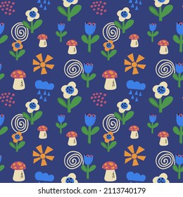 Seamless natural pattern of flowers in a simple shape. Abstract natural elements. Vector print for paper, wallpaper and textile design