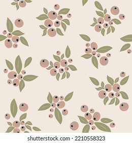 Seamless natural pattern, forest berries, abstract, white background. Vector, hand drawn. 