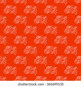 Seamless natural pattern. Graphic orange and white clouds and rain drops, painted by hand. Ornament for design background, wallpaper, packaging, fabrics, textiles and other.