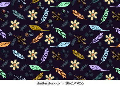 Seamless natural pattern with leaf and flower icons