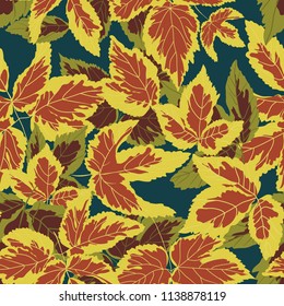 Seamless natural pattern with leaves. Vector background.
