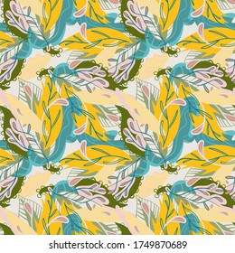 Seamless nature backdrop with leaves and flowers.