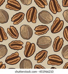 Seamless nature background with walnuts. Fresh organic food. Walnuts background. 