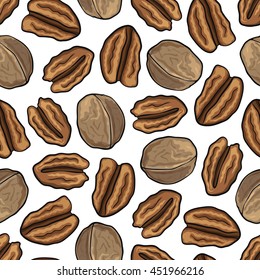 Seamless nature background with walnuts. Fresh organic food. Walnuts background. 