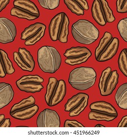 Seamless nature background with walnuts. Fresh organic food. Walnuts background. 
