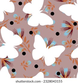 Seamless nature with butterfly pattern. Vector Illustration.