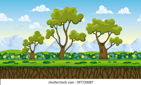 Seamless nature cartoon background, vector illustration with separate layers