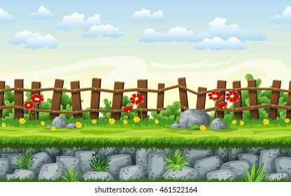 Seamless nature cartoon background, vector illustration with separate layers