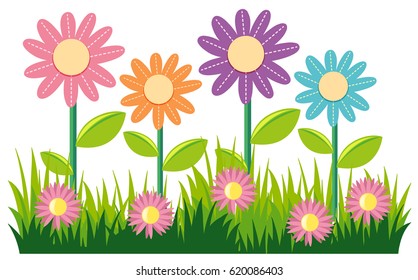 Seamless nature design with flowers and grass illustration